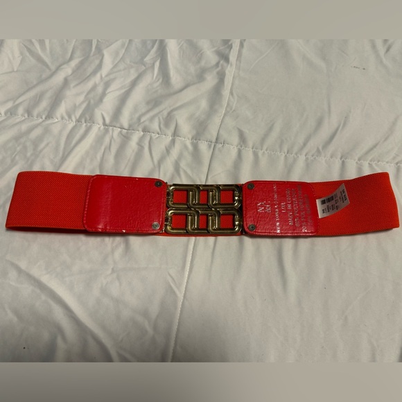 Y2K Gold Geometric Wide Stretch Belt New York & Co Interlock L/XL Orange 90s - Picture 9 of 14